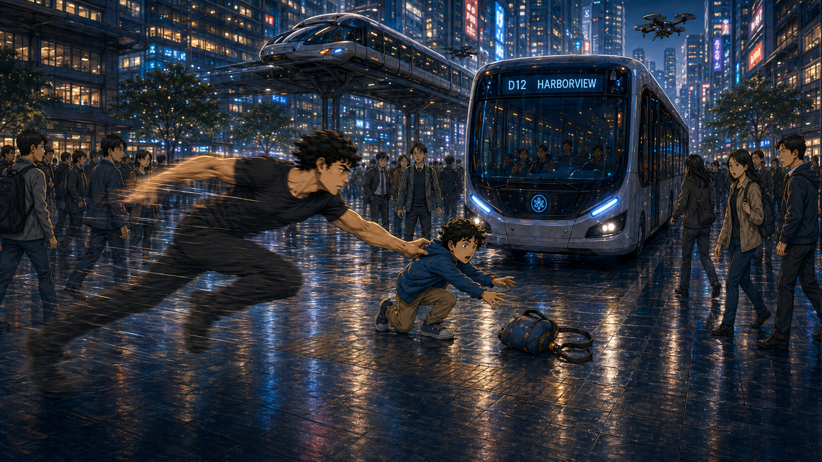 Nexoran saving a child on Earth