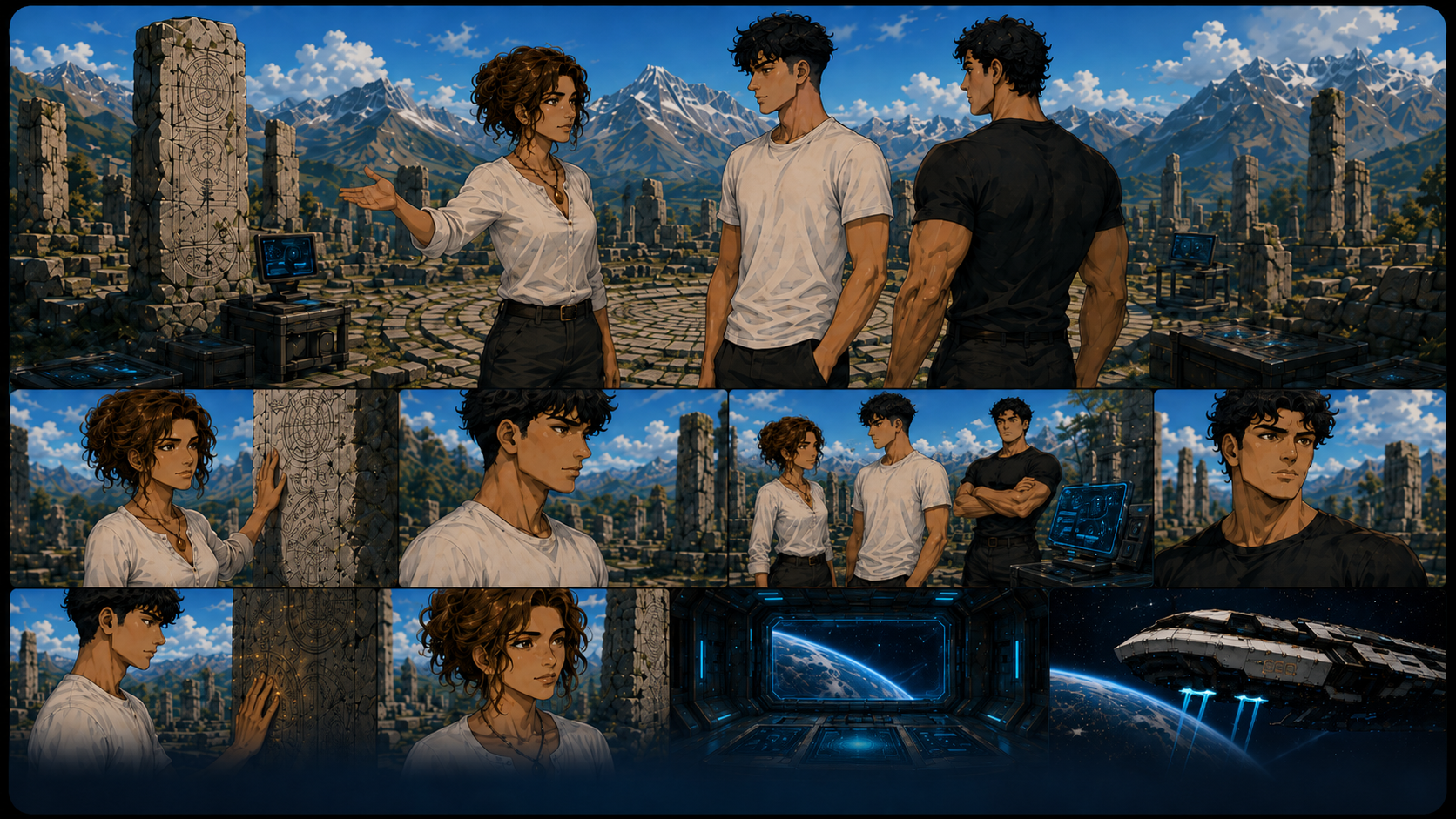 Elena, Nexoran and Elyran investigate an ancient Earth site